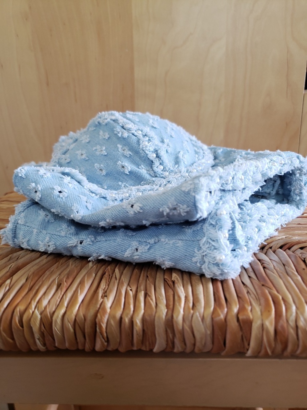 Pearl Embellished Denim Bra Top Size Medium